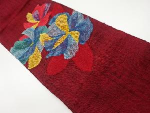 手織り紬花模様織出し名古屋帯